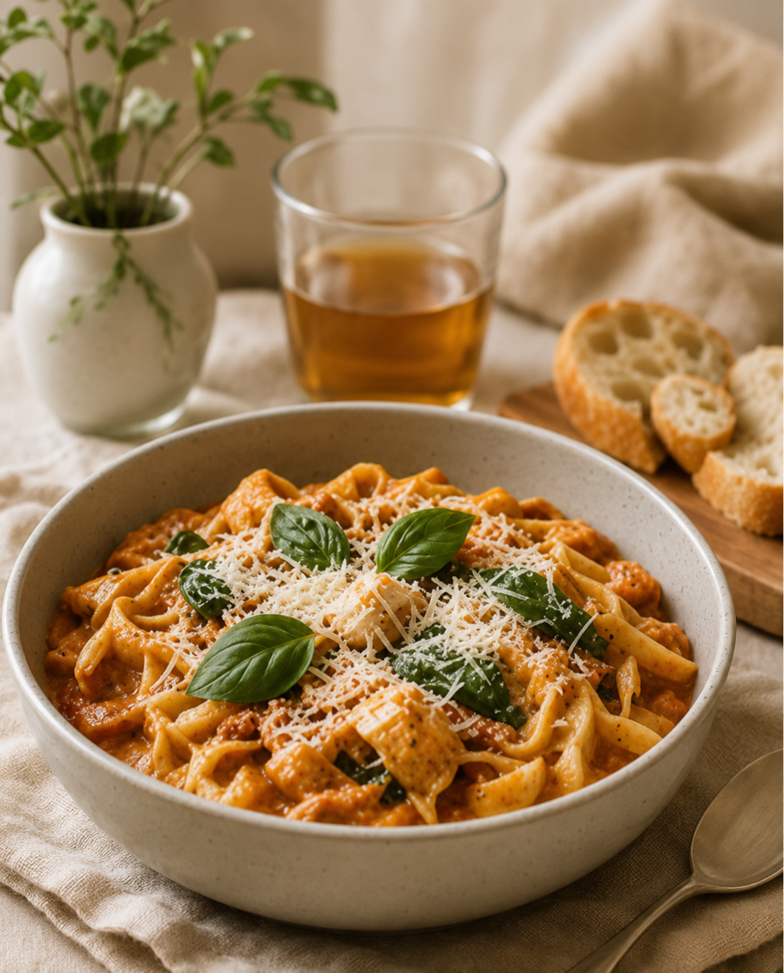Comforting homemade pasta served on a cozy table