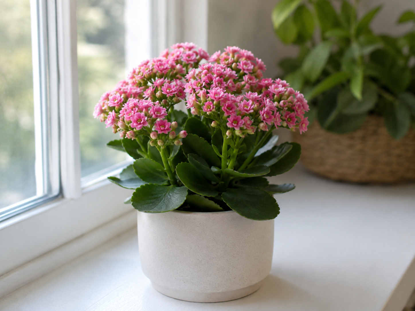 Flowering Kalanchoe plant growing indoors in a decorative pot