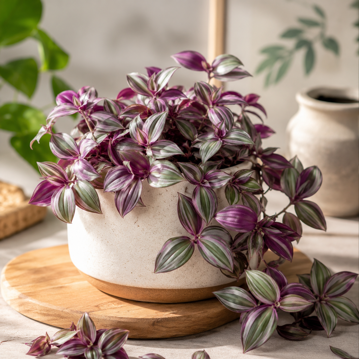 Pink and green Tradescantia plant growing indoors