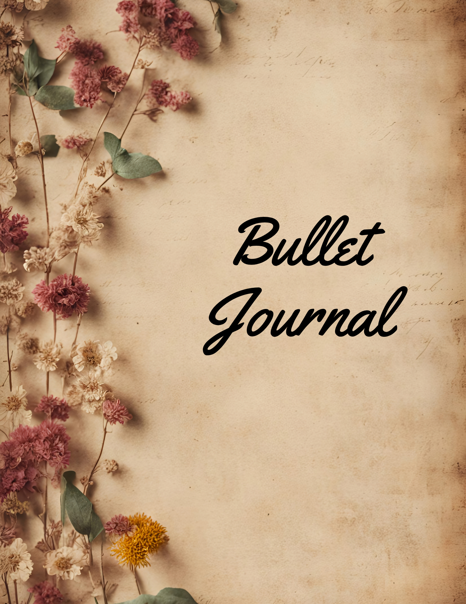 Vintage floral cover of the free printable bullet journal