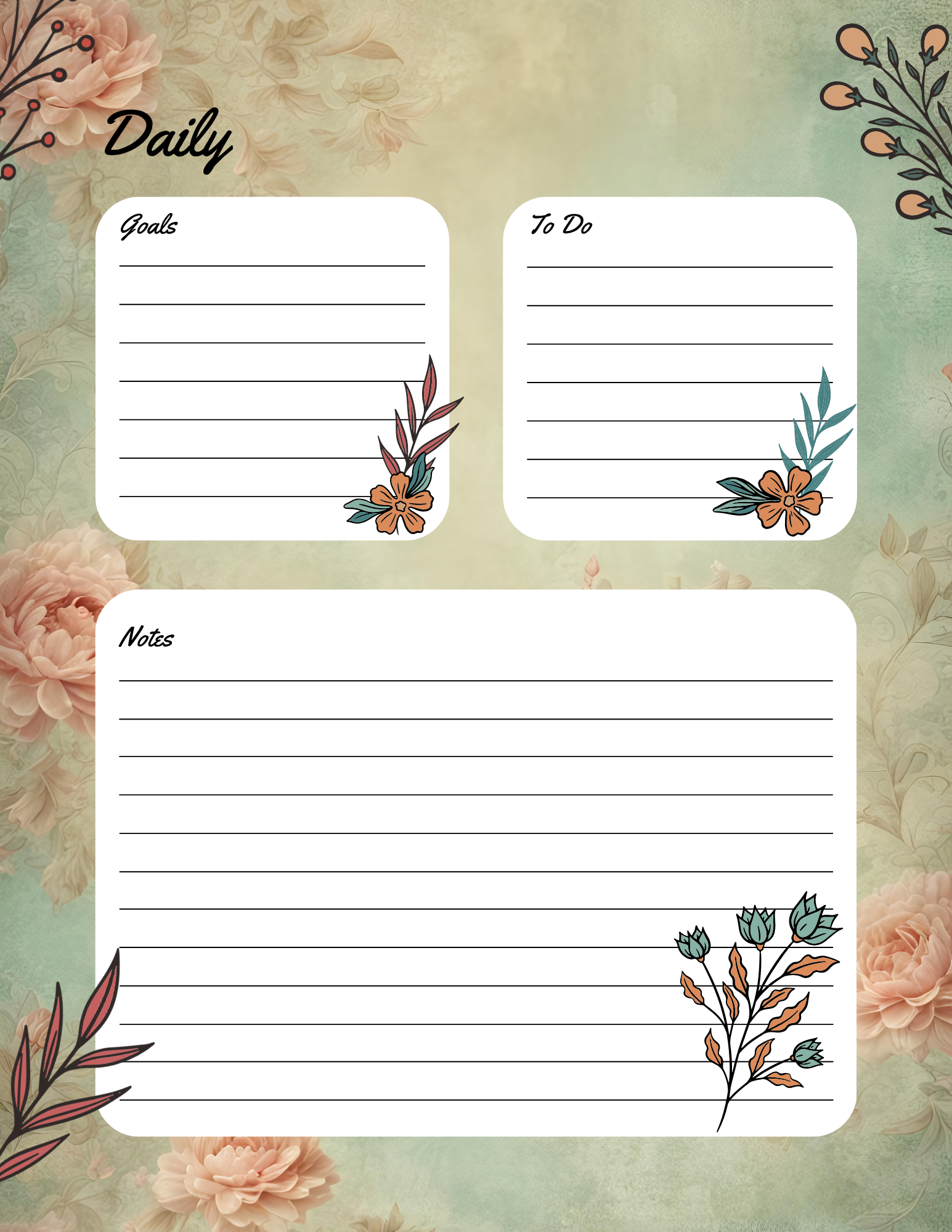 Daily planning page from the free printable bullet journal