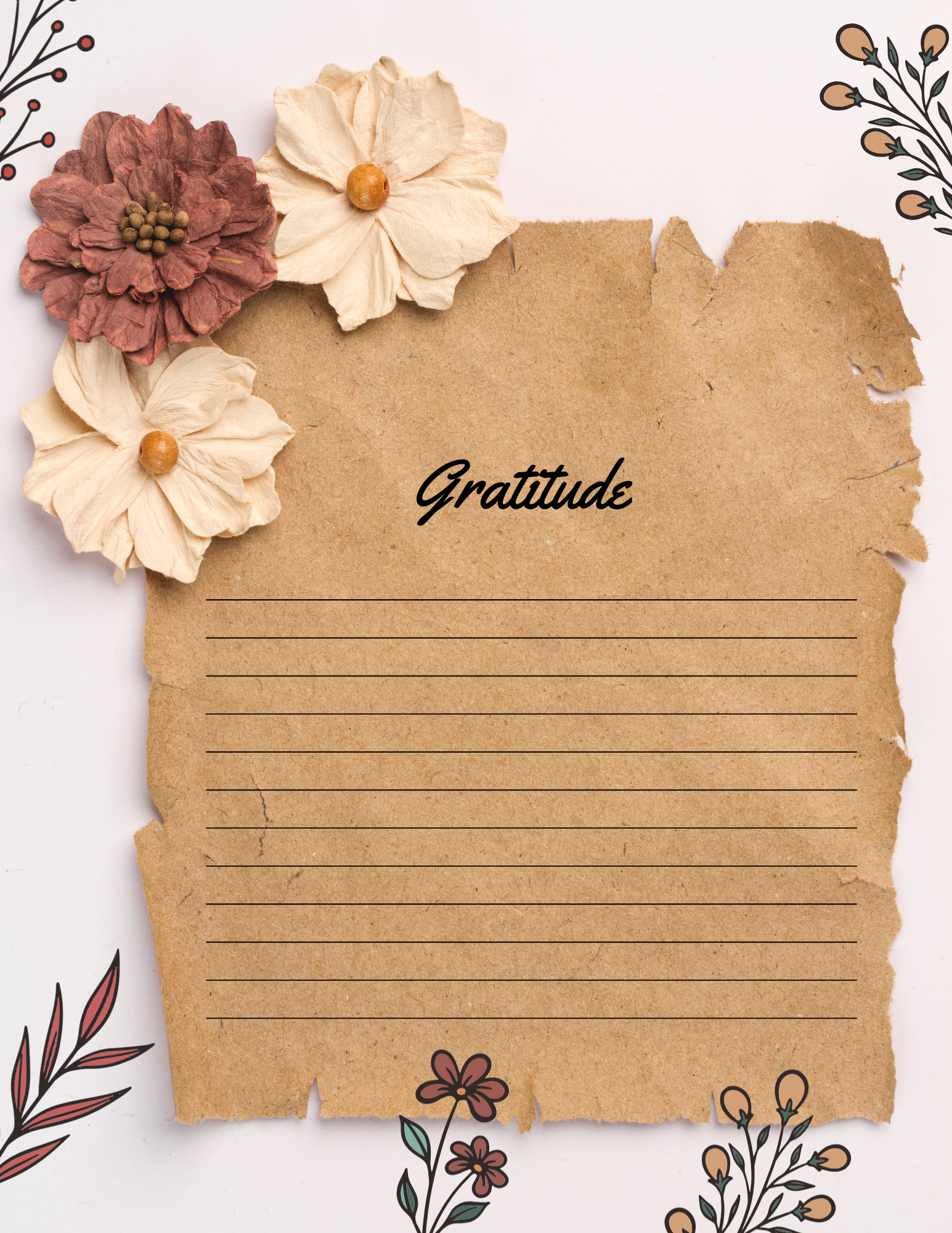 Floral printable gratitude journal page