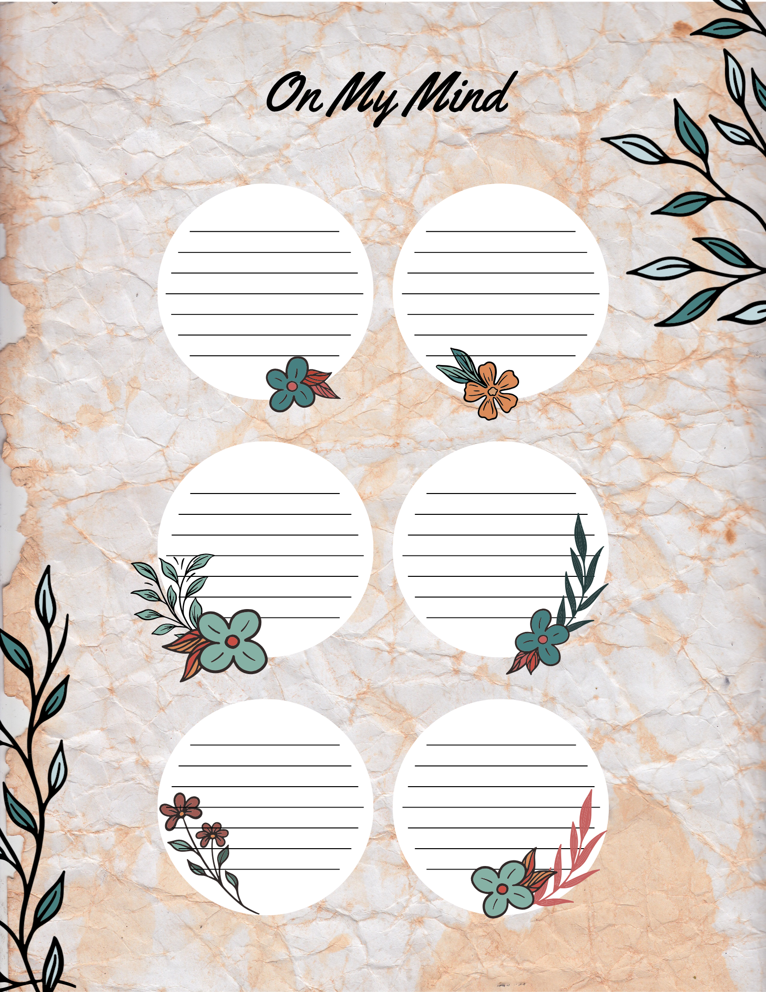 On My Mind floral printable notes and brain dump page