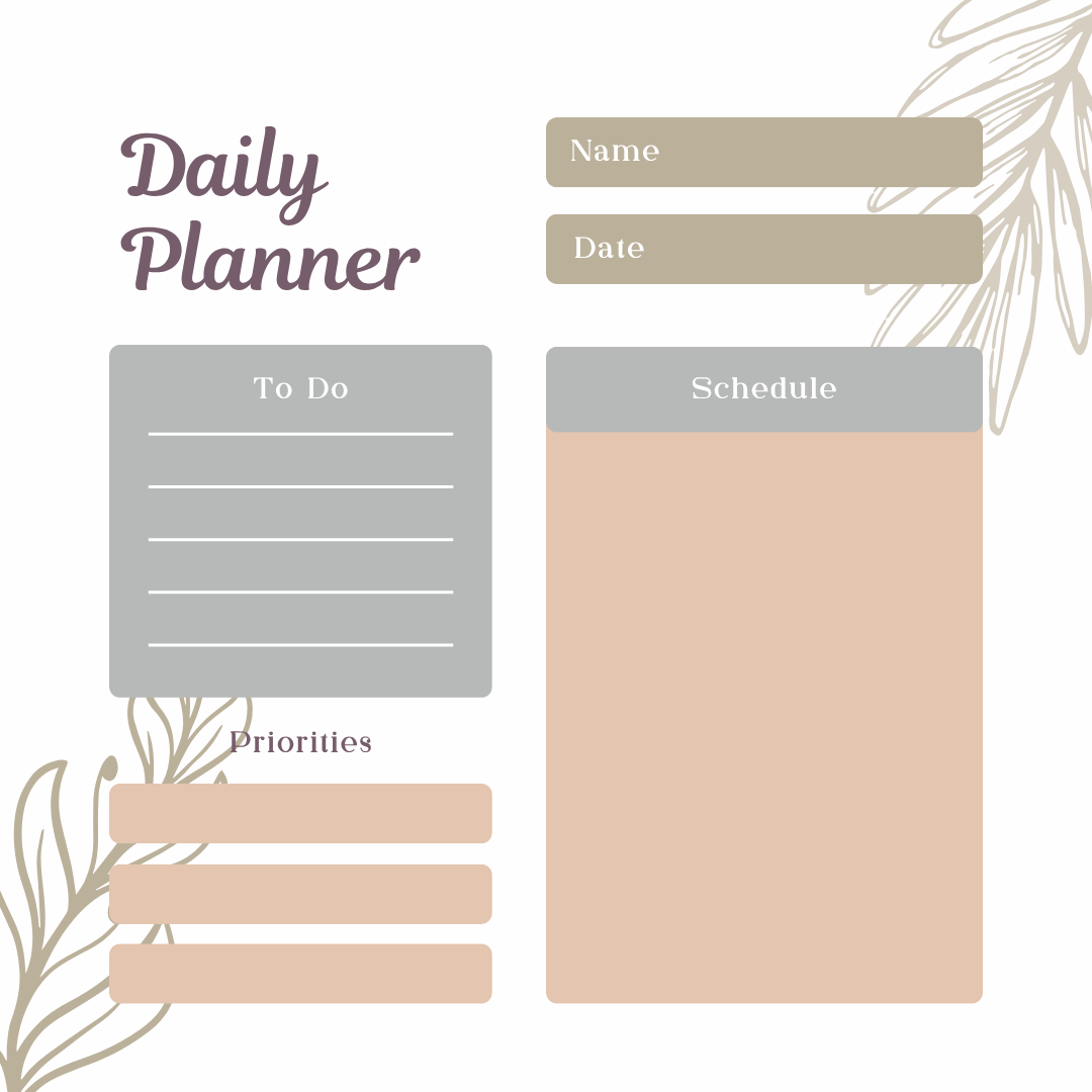 Minimal daily planner with schedule and priorities