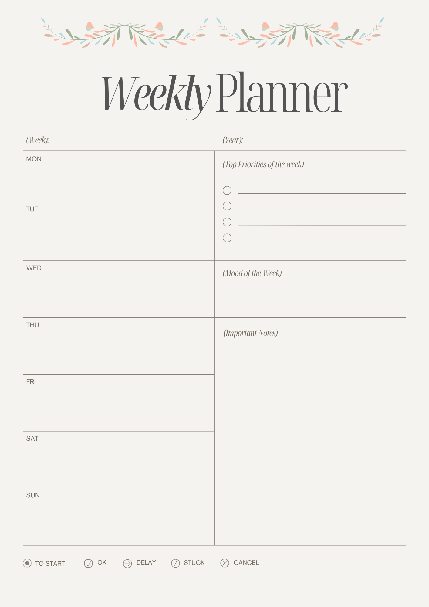 Minimalist free printable weekly planner