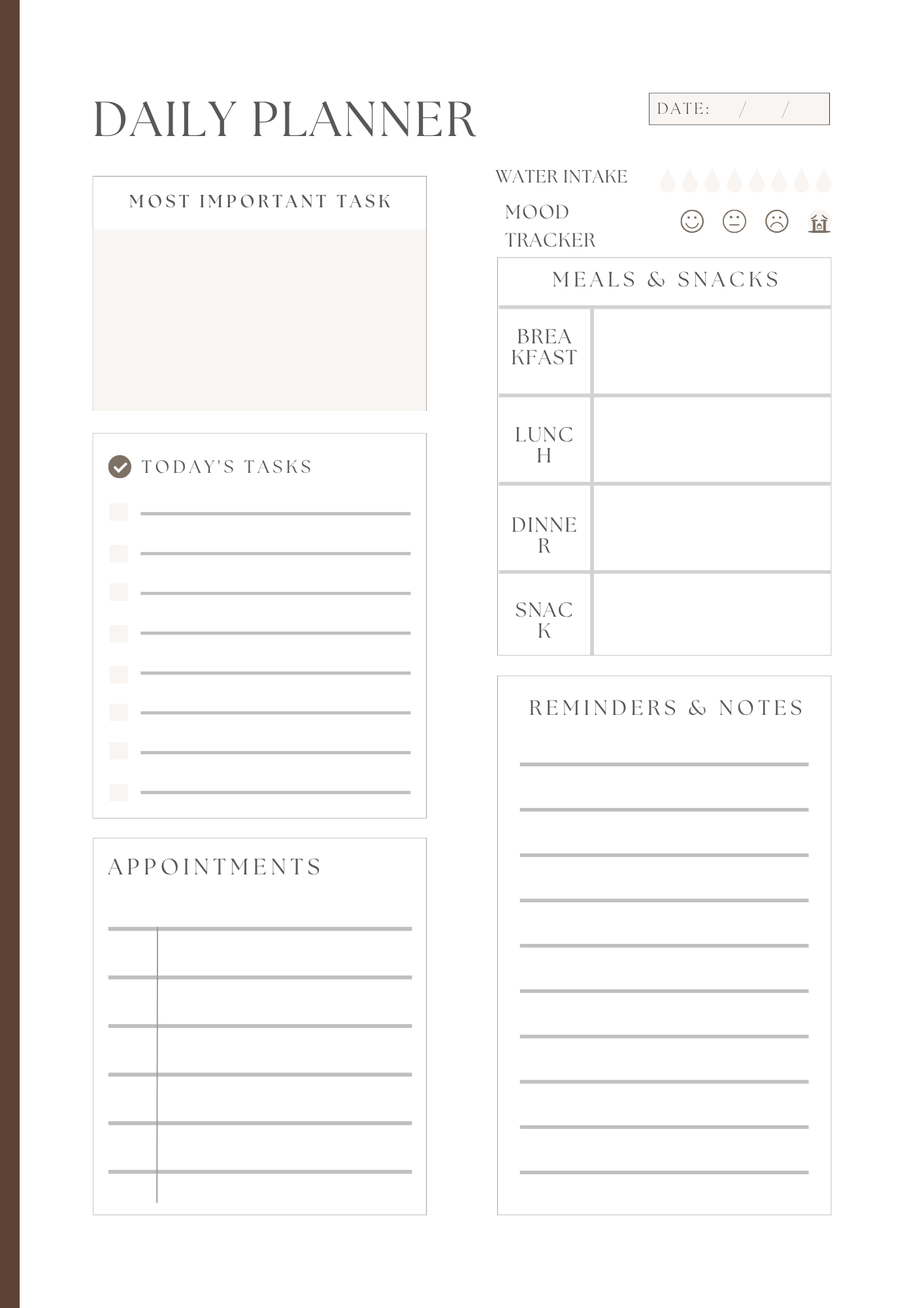 Free printable daily journal with mood gratitude and reflection sections