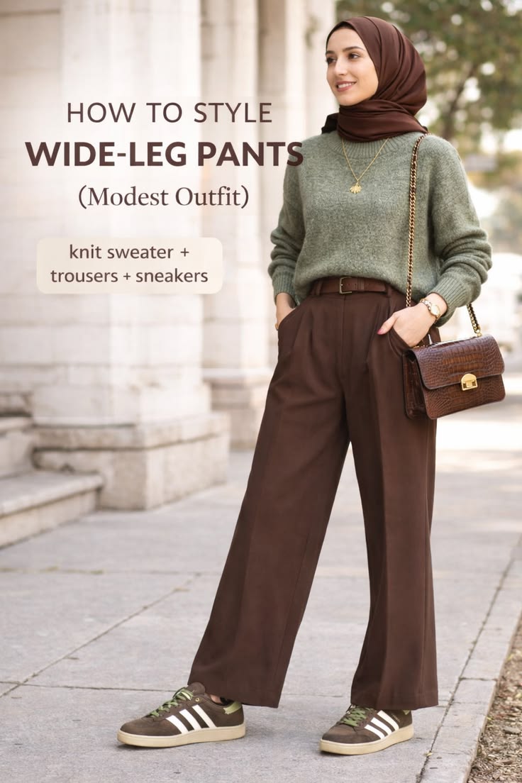 Smart casual modest outfit in warm brown tones