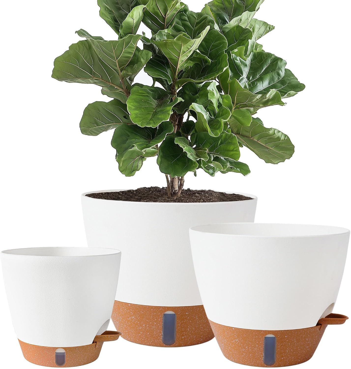 Fielda white self watering indoor plant pots with water level indicator
