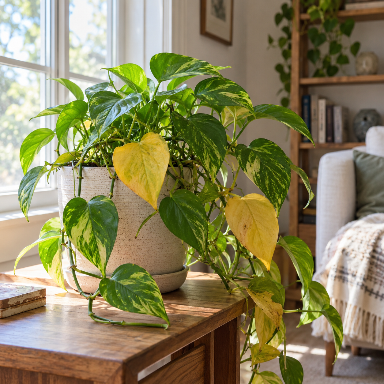 Houseplant with yellow leaves showing common indoor plant problems